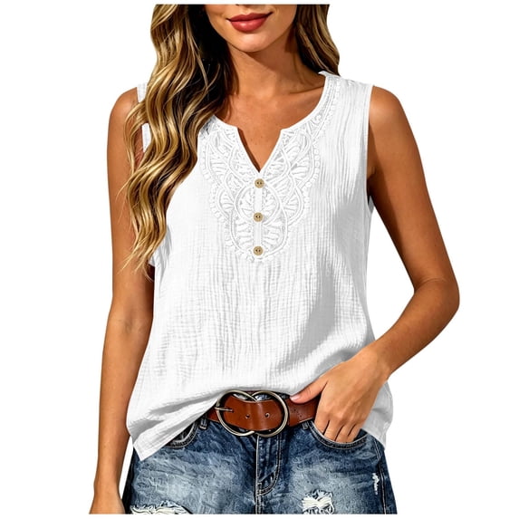 BUIGTTKLOP Womens Tank Tops Summer V Neck Sleeveless Shirts Loose Fitted Lace Boho Blouses Top