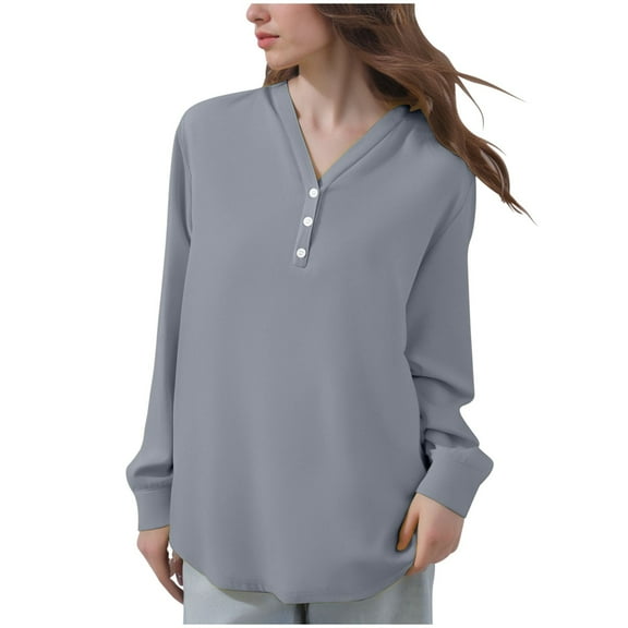 BUIGTTKLOP Womens V Neck Top Long Sleeve Shirts Button up Tunic Blouses Dressy Casual T-Shirts Fall Tops 2025