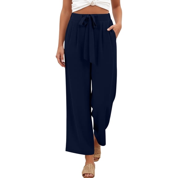 BUIGTTKLOP Womens Wide Leg Palazzo Pants Cropped High Waisted 2026 Summer Casual Loose Lounge Flowy Travel Work Trousers