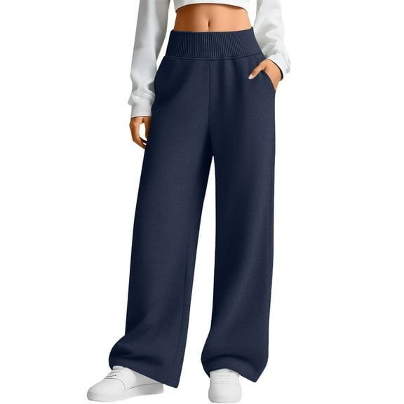BUIGTTKLOP Womens Wide Leg Sweatpants Elastic High Waist Loose Sweat Pants Straight Leg Drawstring Trousers with Pockets