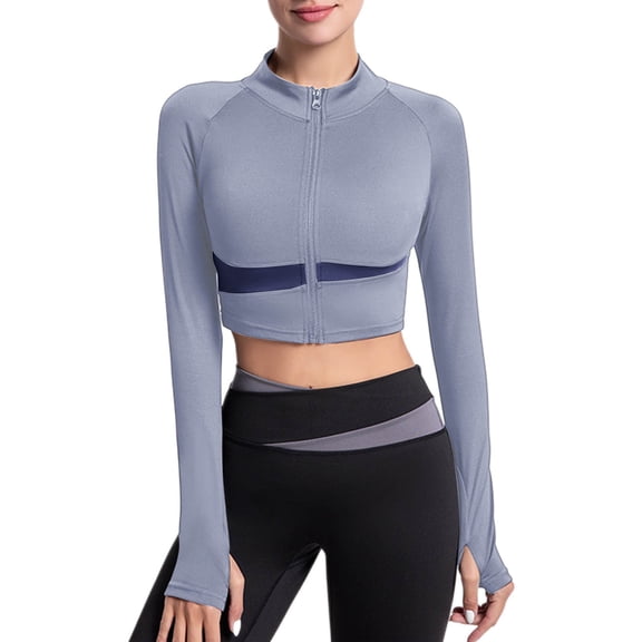 BUIGTTKLOP Womens Workout Jacket Lightweight Zip up Long Sleeve Yoga Jacket Cropped Athletic Slim Fitted Tops with Thumb Hole