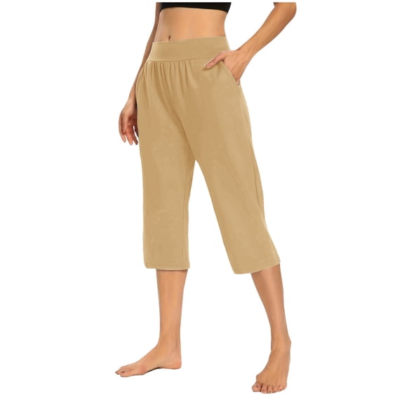 BUIGTTKLOP Yoga Capri for Women Trendy High Waisted Cropped Pants Wide Leg Capris Summer Going out Athletic Sweatpants