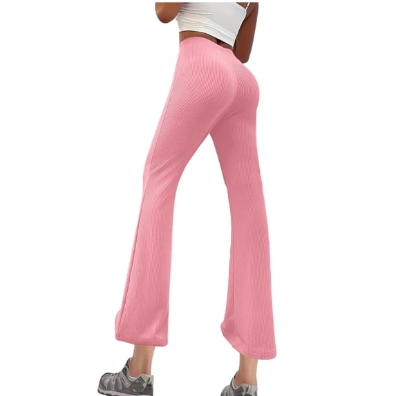 BUIGTTKLOP Yoga Pants for Women Stretch High Waisted Flare Leggings Bootcut Wide Leg Ribbed Knit Bell Bottom Trousers