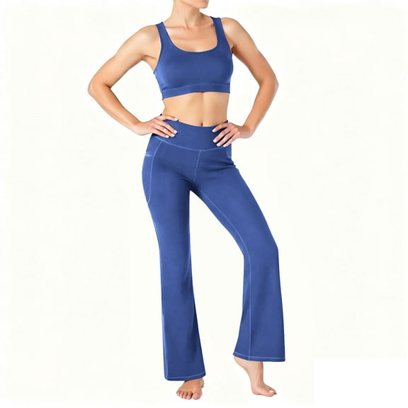 BUIGTTKLOP Yoga Pants with Pockets Women Belly Control High Waisted Flare Leggings Stretcht Bell Bottom Workout Running Gym Trousers