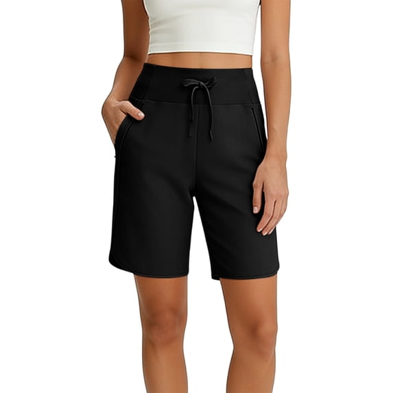 BUIGTTKLOP Yoga Shorts for Women Drawstring Athletic Long Shorts High Waisted Running Shorts with Pockets