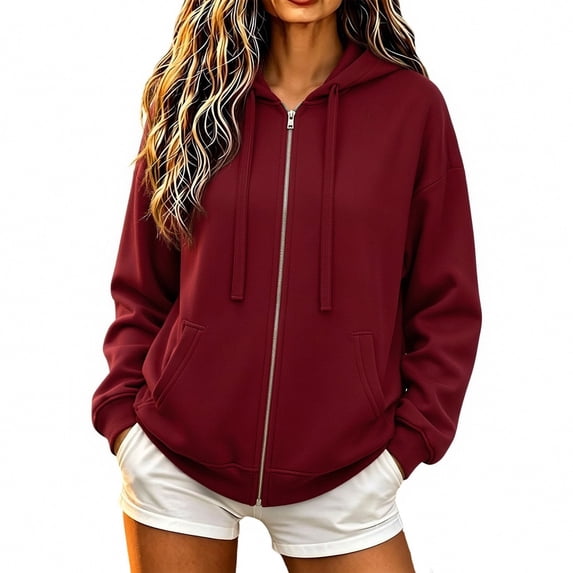 BUIGTTKLOP Zip up Hoodie Women 2026 Casual Long Sleeve Oversized Hooded Sweatshirts Fall Winter Comfy Jackets with Pockets