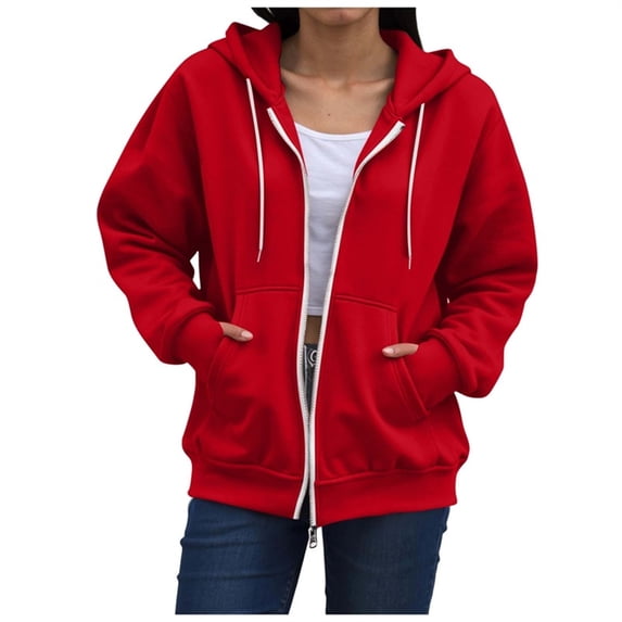 BUIGTTKLOP Zip up Hoodies for Women Lightfleece Lined Zipper Sweatshirts Long Sleeve Hooded Top with Pockets Drawstring