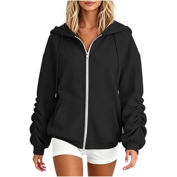 BUIGTTKLOP Zip up Sweatshirt Women 2026 Casual Long Sleeve Zipper Hoodies Fall Oversized Track Jackets with Pockets