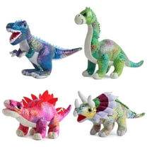 BUILD ME Plush Dinosaur Stuffed Animal Set - 4 Soft Dinosaurs for Boys - T-Rex, Brachiosaurus, Stegosaurus, Triceratops - 12" Dinosaur Plush Toys for Kids