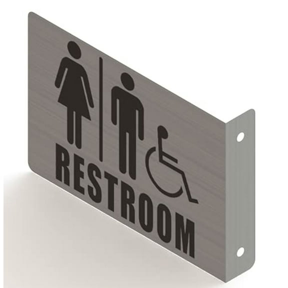 BUILDINGSIGNS.COM, Restroom ACCESSABLE Projection Sign-ACCESSABLE Restroom 3D Sign (Silver- Brush Aluminium, 7X10, 90D Sign)-ESPECTADORA LINE (ref-2201)