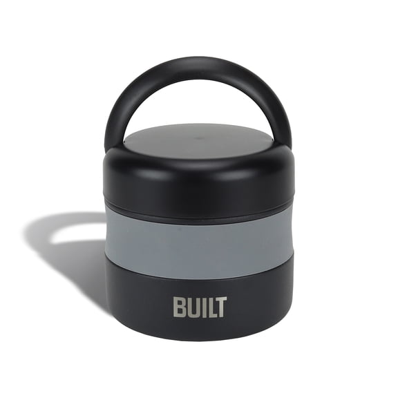 BUILT 12 oz Wide Mouth Vacuum Insulated Food Jar with Handle, Black and Gray, A Practical Choice for School Lunches and Activities to keep Meals Hot or Cold