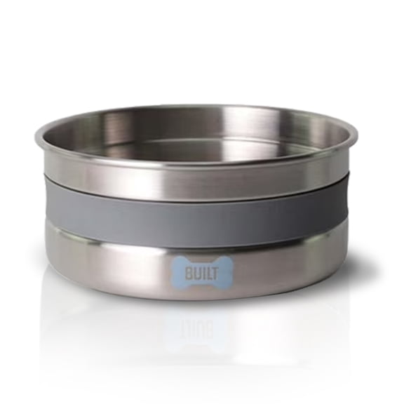 BUILT 38 Oz Dog Bowl - Non-Skid Pad & Soft Grip Ring - Double Wall Stainless Steel, BPA-Free, Non-Porous & Rust-Resistant - Pet Food & Water Bowl for Dogs & Cats - Heavy Duty (Grey)