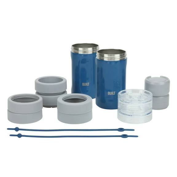BUILT 5-in-1 14 oz Insulated Stainless Steel Can Cooler and Drink Sleeve Set, Poseidon
