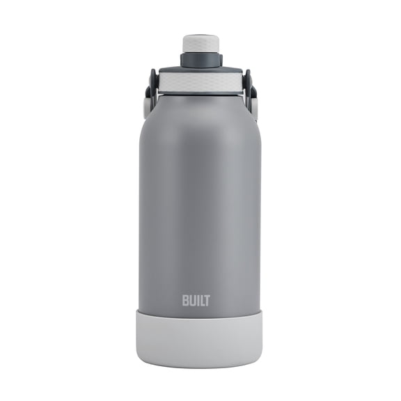 BUILT 64 oz Stainless Steel Water Bottle, Leakproof, Integrated Folding Fence Hooks, Gray