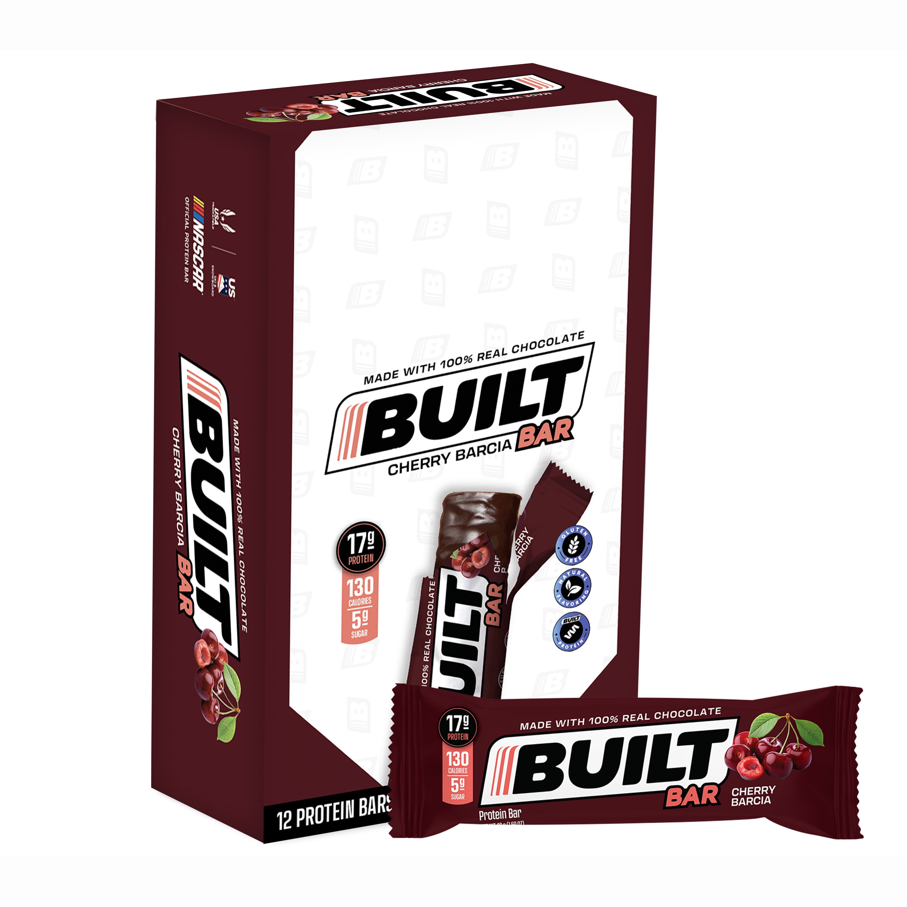BUILT Bar Protein Bar, Gluten Free, Low Sugar, Cherry Barcia, 12 Ct Box