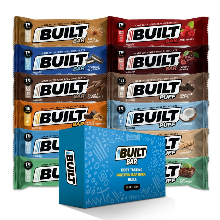 BUILT Bar Protein Bar, Gluten Free, Low Sugar, Variety Pack, 12 Bar Box