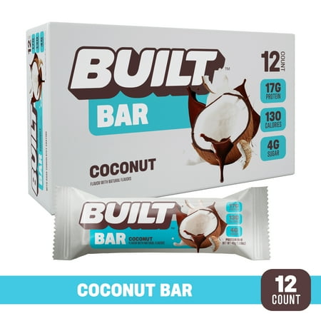 BUILT Bar Protein Bar with 17g High Protein, Gluten-Free, Coconut Bar - 12 Count