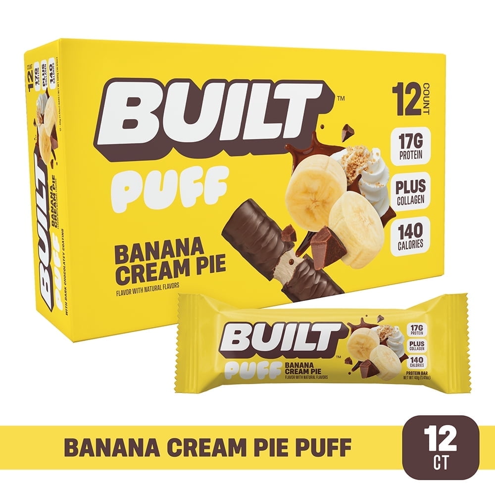 BUILT Bar, Puff Protein Bars Banana Cream Pie, High Protein, Collagen, Gluten Free, 12 Count
