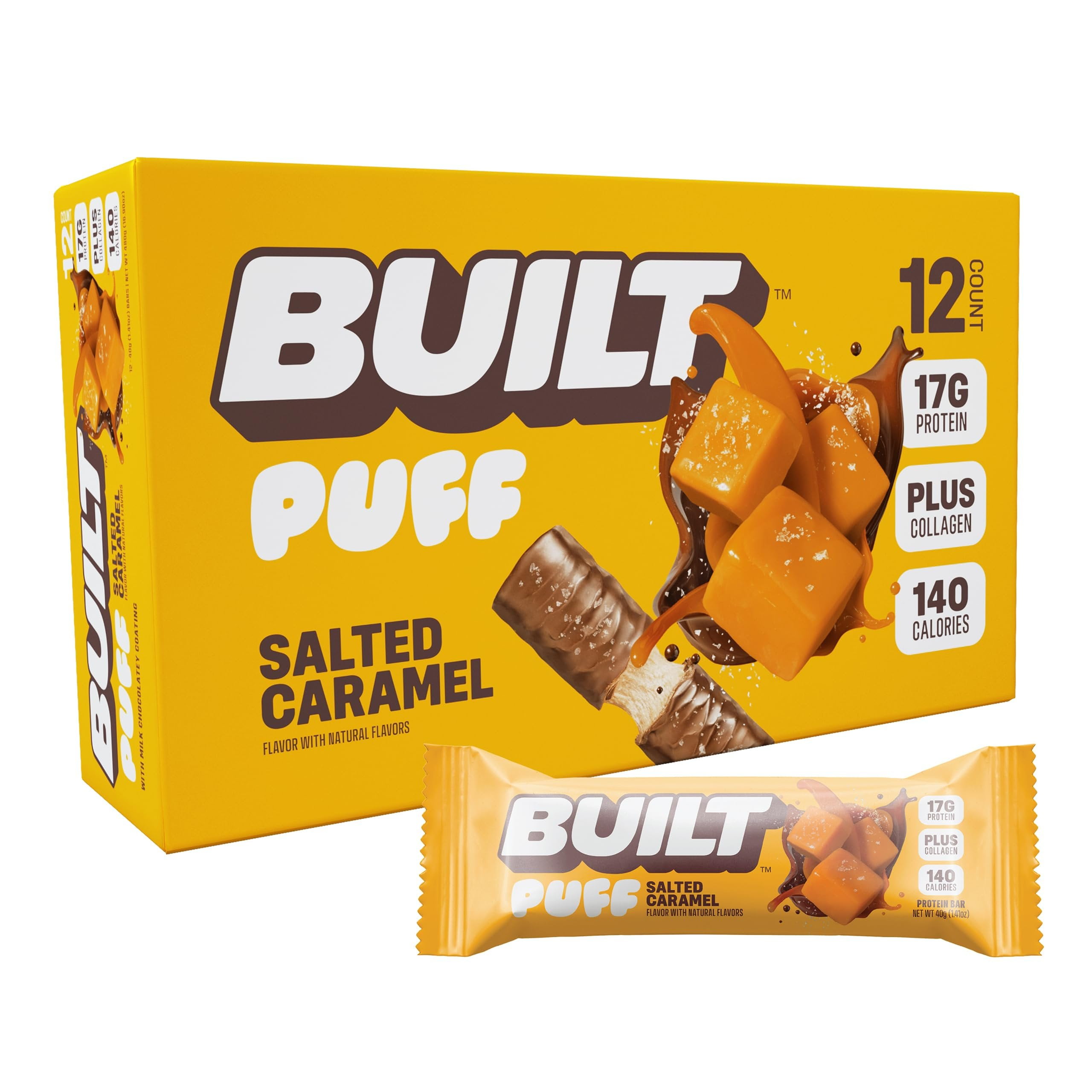 BUILT Bar, Puff Protein Bars, Salted Caramel Puff, High Protein, Collagen,  Gluten Free, 12 Count - Walmart Business Supplies