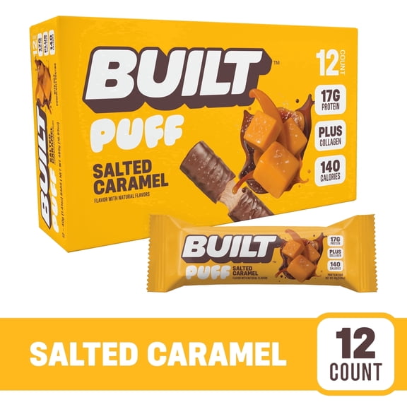 BUILT Bar Puff Protein Snack Bars, 17g Protein, Salted Caramel, Gluten Free - 12 Pack