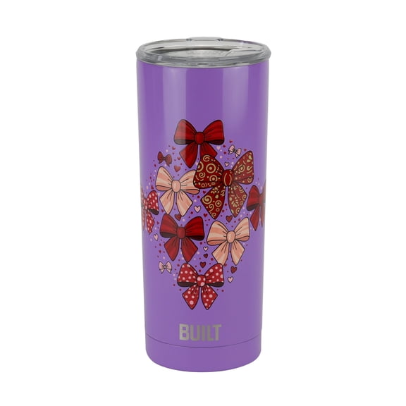 BUILT Valentine's Day Insulated Stainless Steel 20 oz Tumbler Amethyst, Red Bows