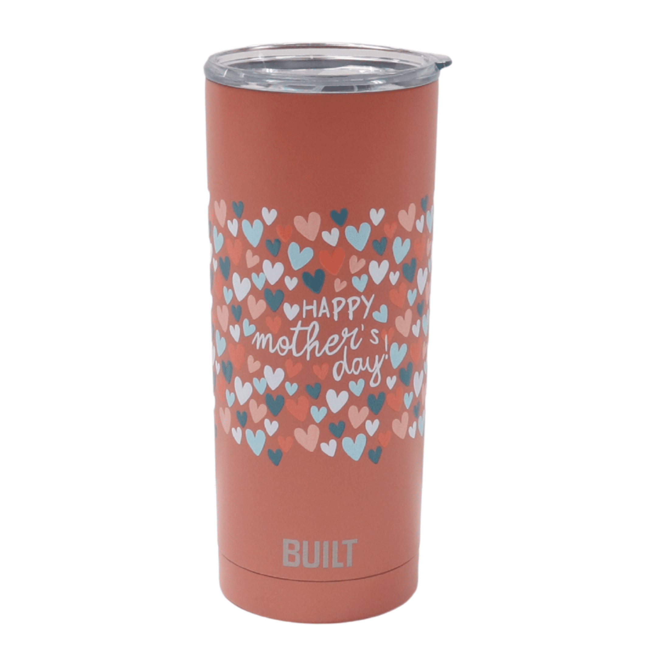 BUILT 20 oz Double Wall Stainless Steel Tumbler, Burnt Coral, Happy Mother's Day