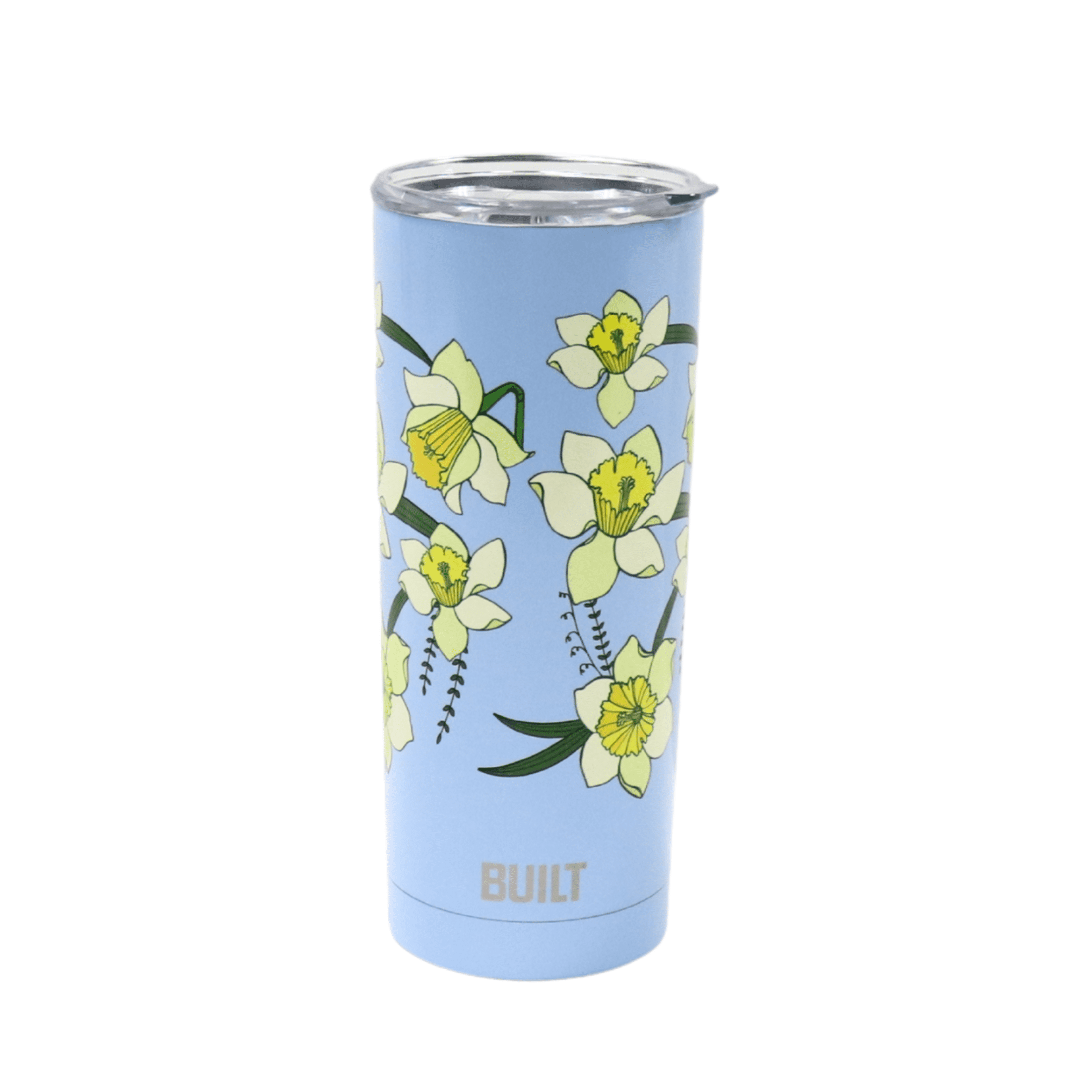 BUILT Double Wall Stainless Steel 20 oz Tumbler Cerulean Blue with Yellow Floral