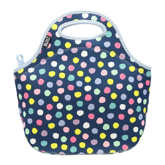BUILT Gourmet to Go Insulated Reusable Neoprene Lunch Tote Bag, Colorful Mini Dot