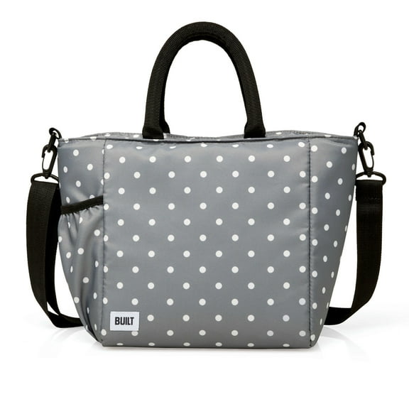BUILT I Love Lunch Insulated Polyester Lunch Bag, Grey with White Dots