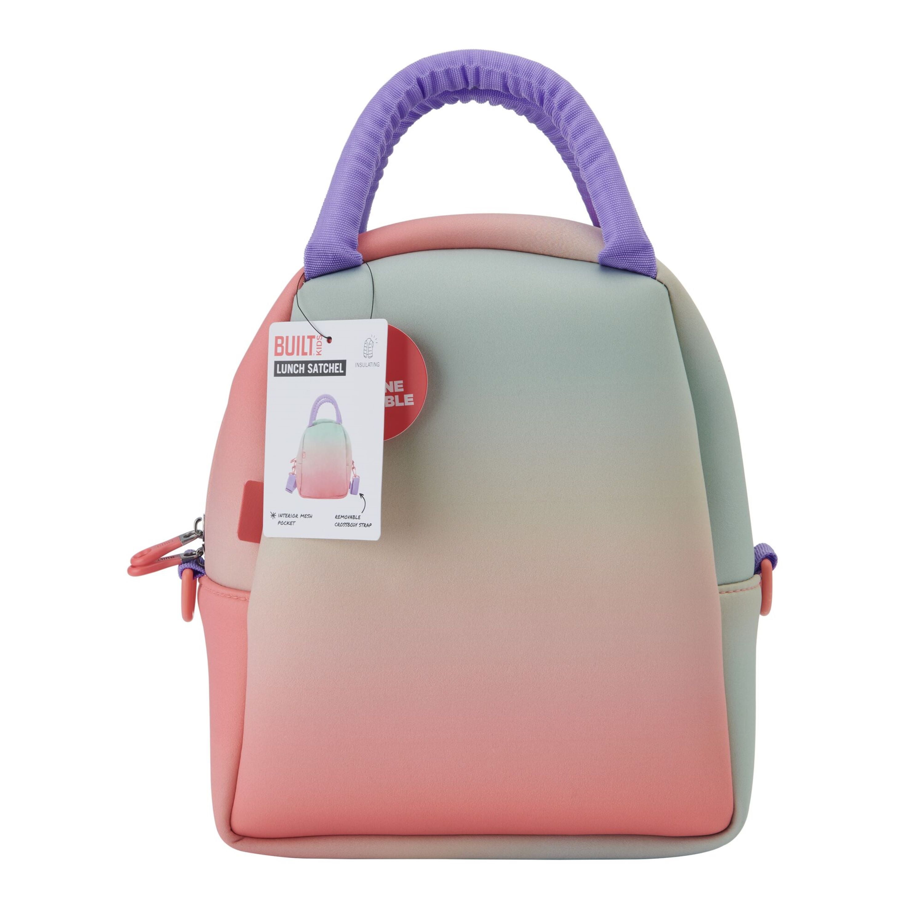 BUILT Neoprene Reusable Kid's Lunch Bag Ombre Coral, Mint
