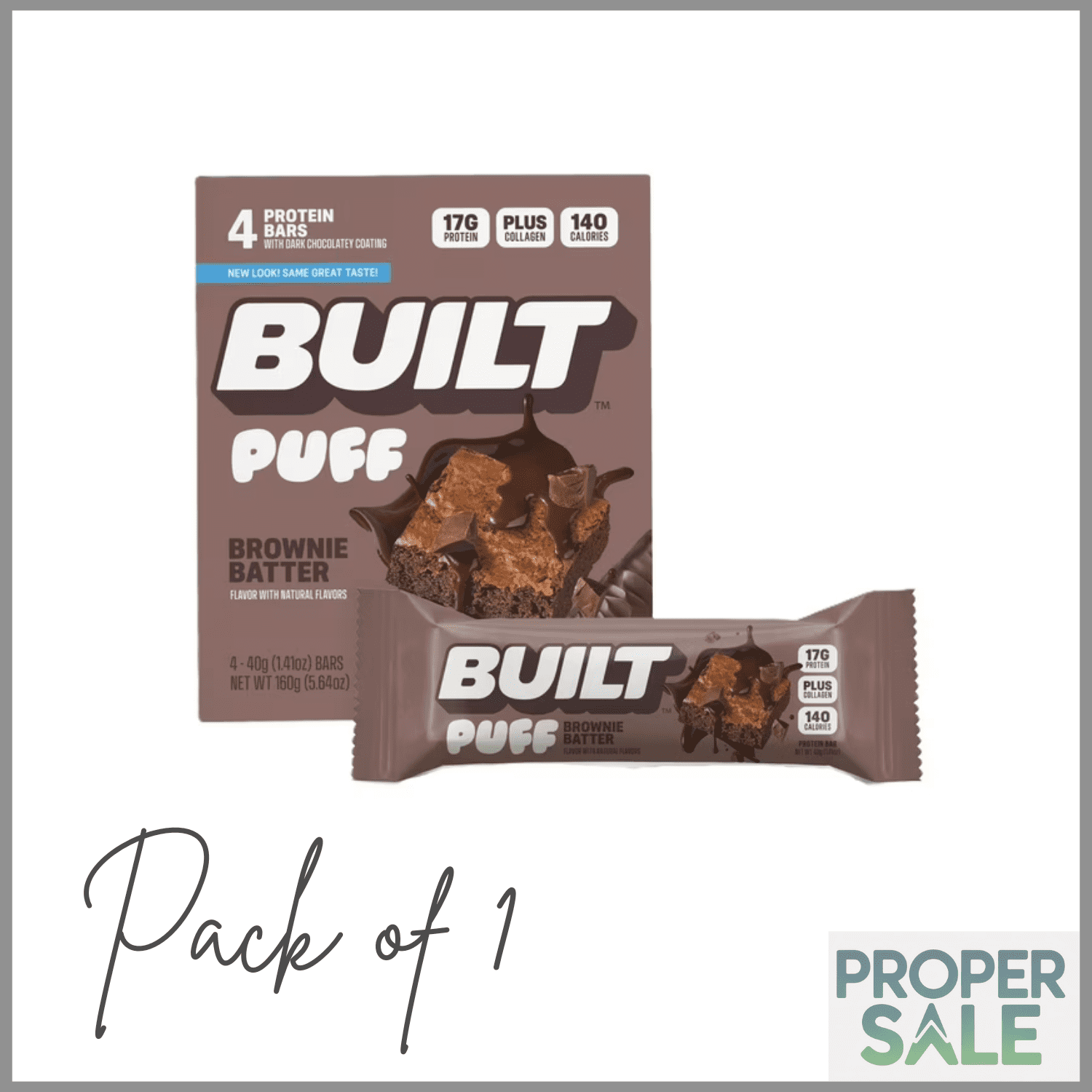 BUILT Puff Protein Bar, Brownie Batter, 17g Protein, Collagen, 140 calories, 4 count Box ( PACK OF 1 )