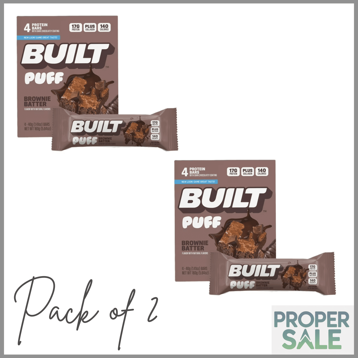 BUILT Puff Protein Bar, Brownie Batter, 17g Protein, Collagen, 140 calories, 4 count Box ( PACK OF 2 )