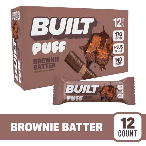 BUILT Bar Puff Protein Snack Bars, 17g Protein, Brownie Batter, Gluten Free - 12 Pack