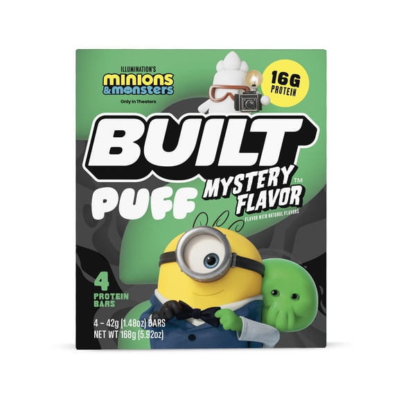 BUILT Puff Protein Bar, Mystery Flavor, 16g Protein, Collagen, 150 Calories, 4 Count Box, 1.48 oz Bars