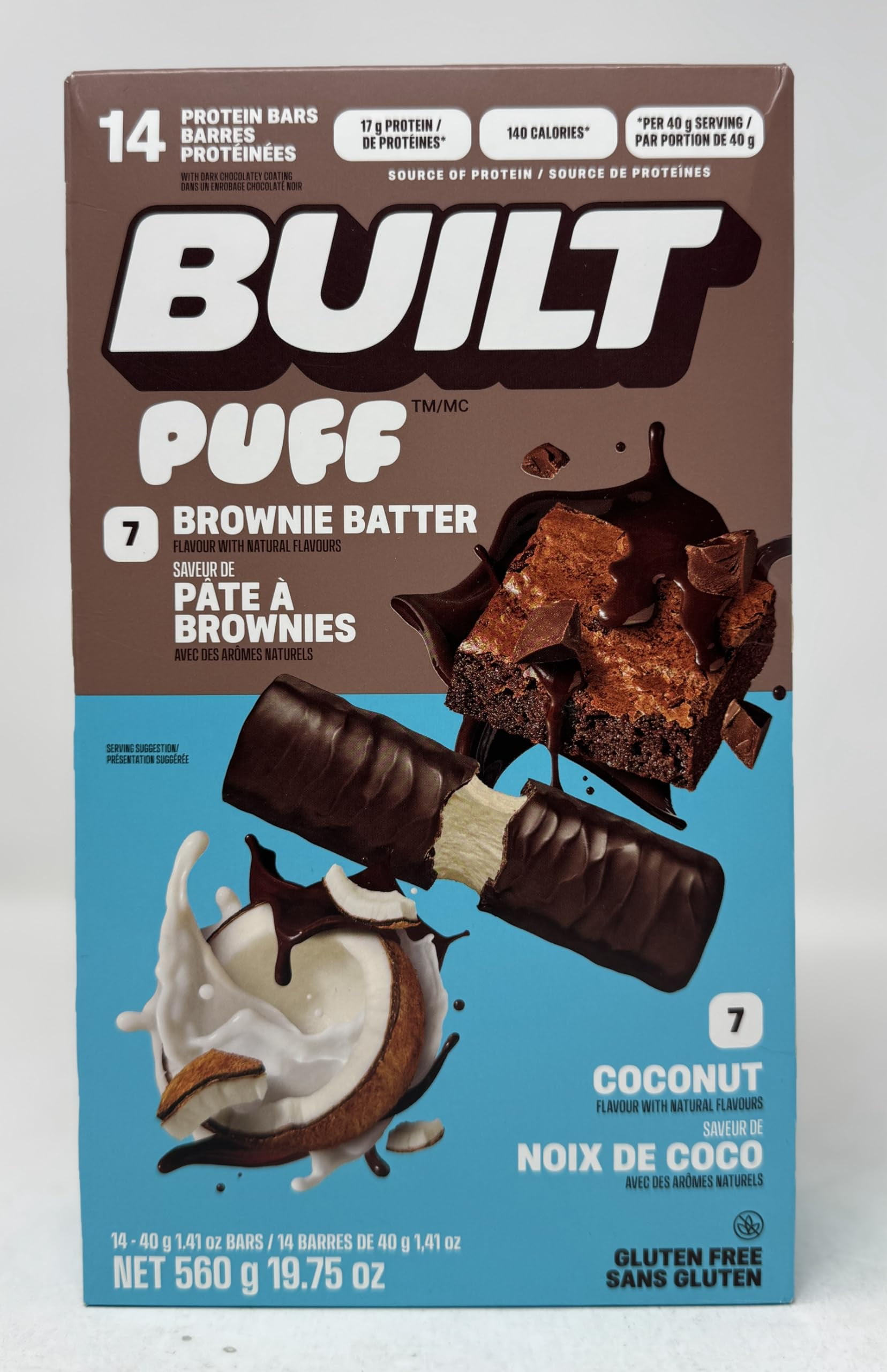 BUILT Puff Protein Bars  Variety Pack, 560g Soft, Chewy & High-Protein Snack (14-Count)