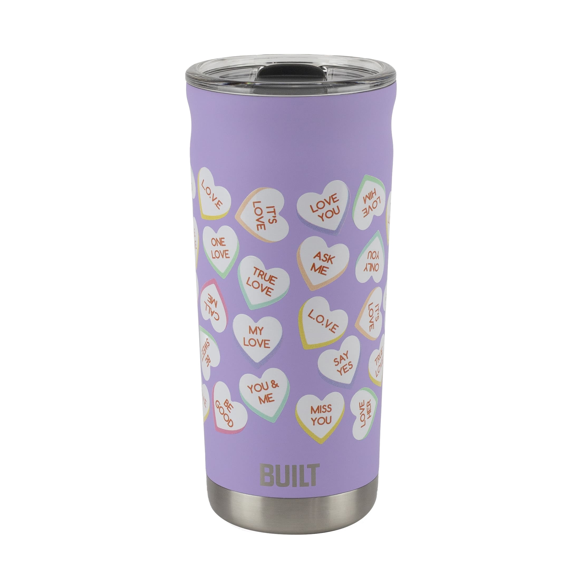 BUILT Torrent Valentine's Day 20 oz Insulated Stainless Steel Tumbler Lavender Conversation Hearts