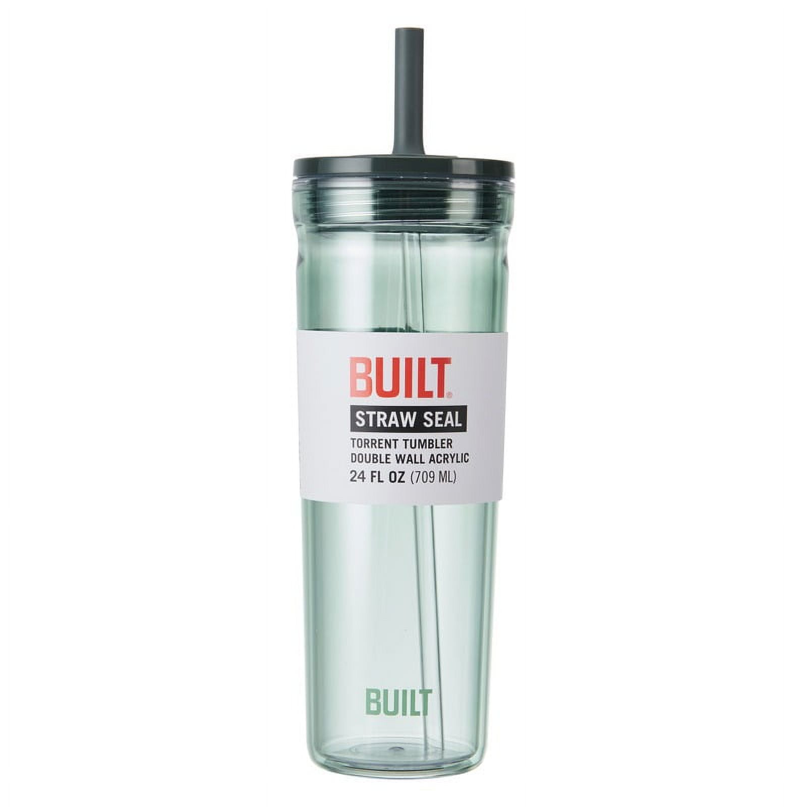 BUILT Torrent 24 oz Double-Wall Acrylic Tumbler Water Bottle with Straw, Mint