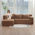 thumbnail image 1 of BUIORD 87" Modular Sectional Couch, Oversized L-Shaped Floor Sofa Velvet Sectional Sofa with Chaise Lounge, Left-Hand Facing Modular Couch for Living Room, Khaki, 1 of 7