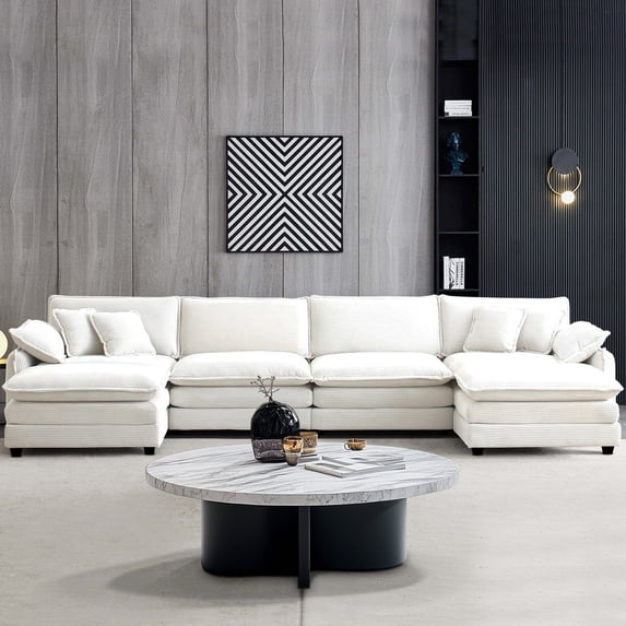 BUIORD 150" Modular Sectional Sofa, Oversize U-Shaped Sofa and Couch with Reversible Ottoman, 6-Seat Deep Seat Sectional Couch for Living Room, Beige