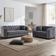 thumbnail image 1 of BUIORD 2 Piece Chesterfield Sofa, 77" Velvet 3 Seater Sofa + 59" Velvet Loveseat for Living Room, Upholstered Tufted Couch with Nailhead Arms, Gray, 1 of 5