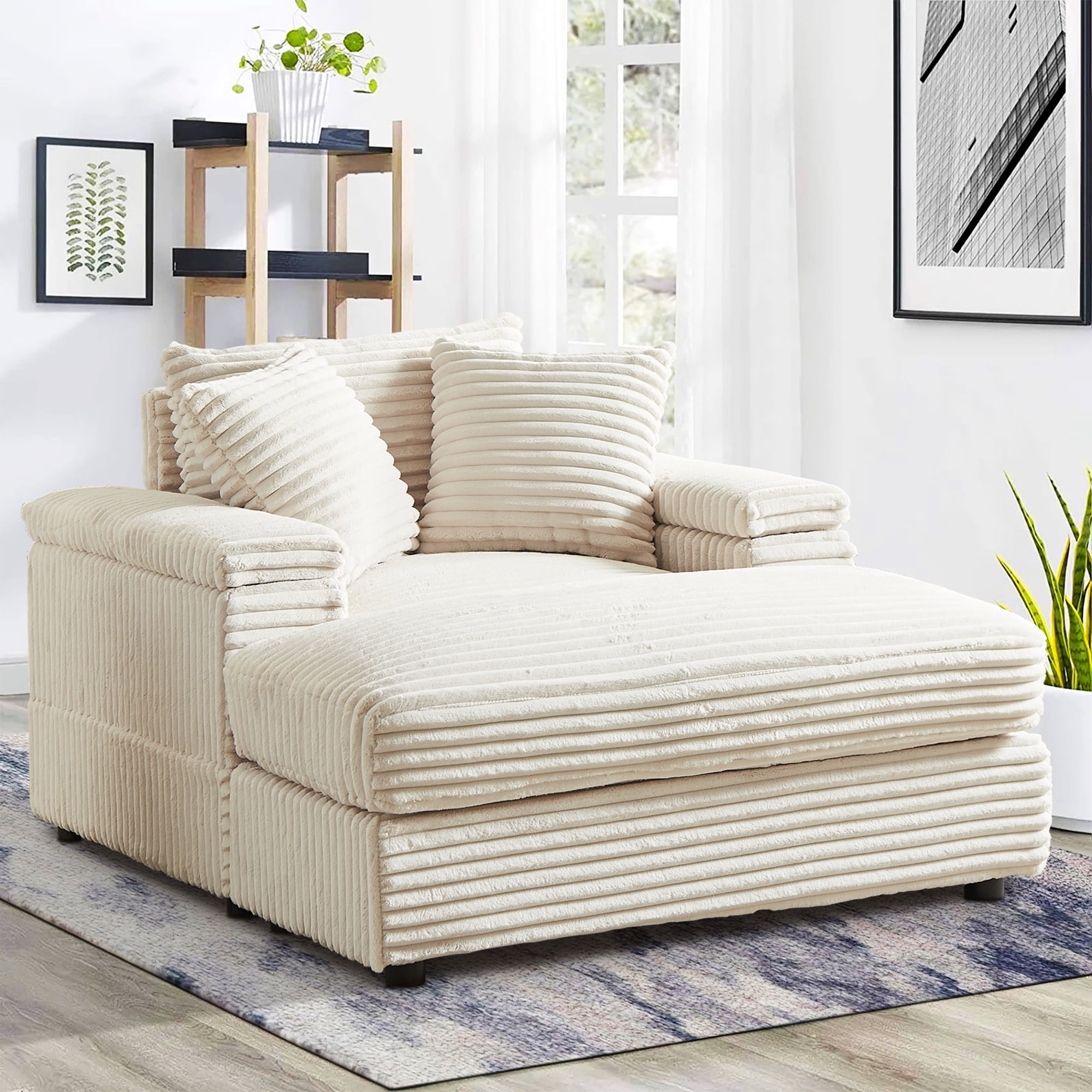 BUIORD 43.3" Accent Chair with Ottoman, Oversized Corduroy Single Sofa