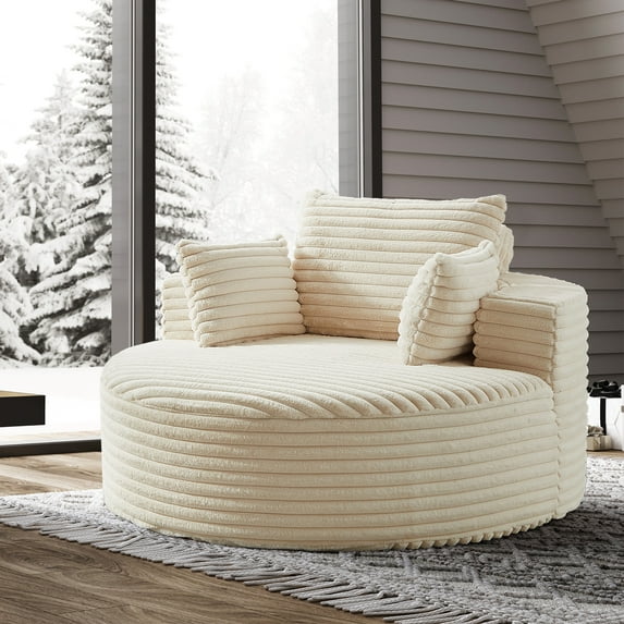 BUIORD 55"L Upholstered Single Sofa Chair - Oversized Corduroy Sofa and Couch for Living room - No Assembly Required - Beige