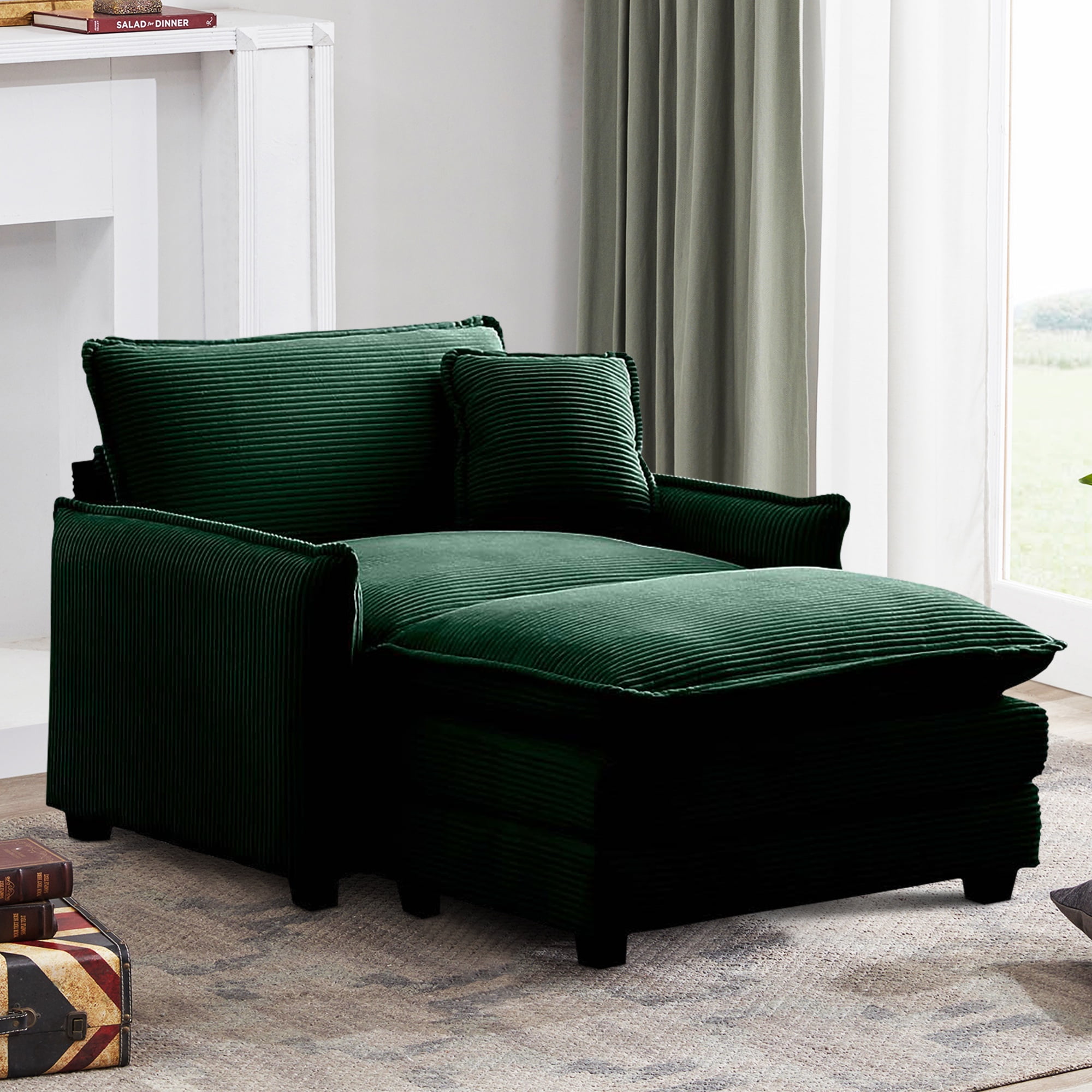 BUIORD Indoor Chaise Lounge with Ottoman, 46" Oversize Corduroy Single