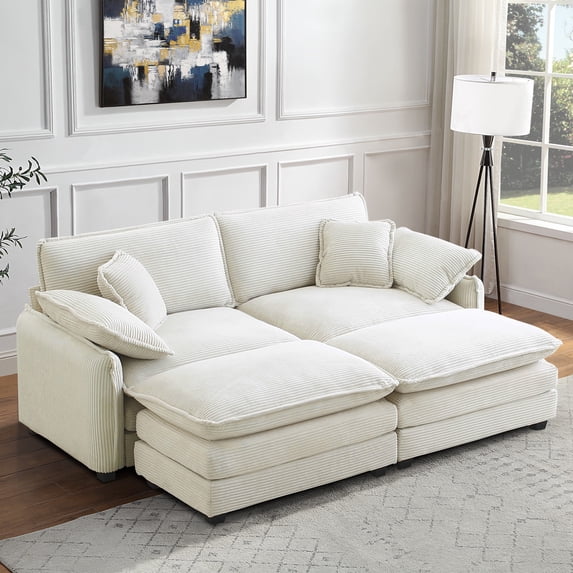 BUIORD Modular Sectional Sofa, 81" Oversize U-Shaped Couches and Sofas with Reversible Ottoman, 4 Seat Deep Seat Sectional Couch for Living Room, Beige