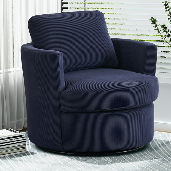 BUIORD Swivel Accent Chair, 32.3" Comfy Swivel Barrel Chair, 360 Degree Swivel Club Chair Arm Chair for Living Room Bedroom, Blue
