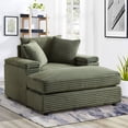 thumbnail image 1 of BUIORD Uptown Modern Corduroy Solid Wood Single Sofa Storage Accent Chair with Ottoman and Pillow, Army Green, 1 of 7
