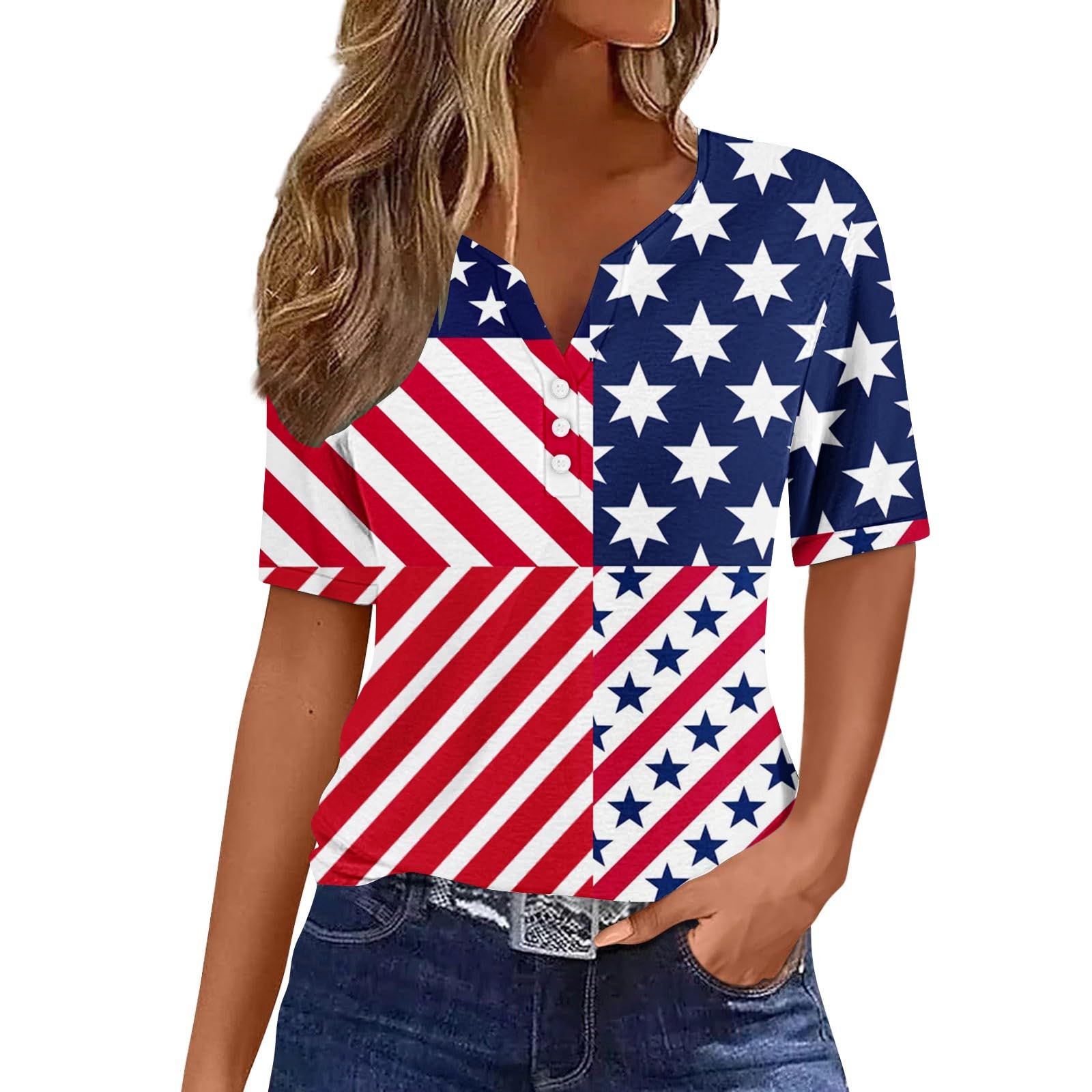 BUIgtTklOP American Flag Button Down Shirts 4th of July Women Vintage