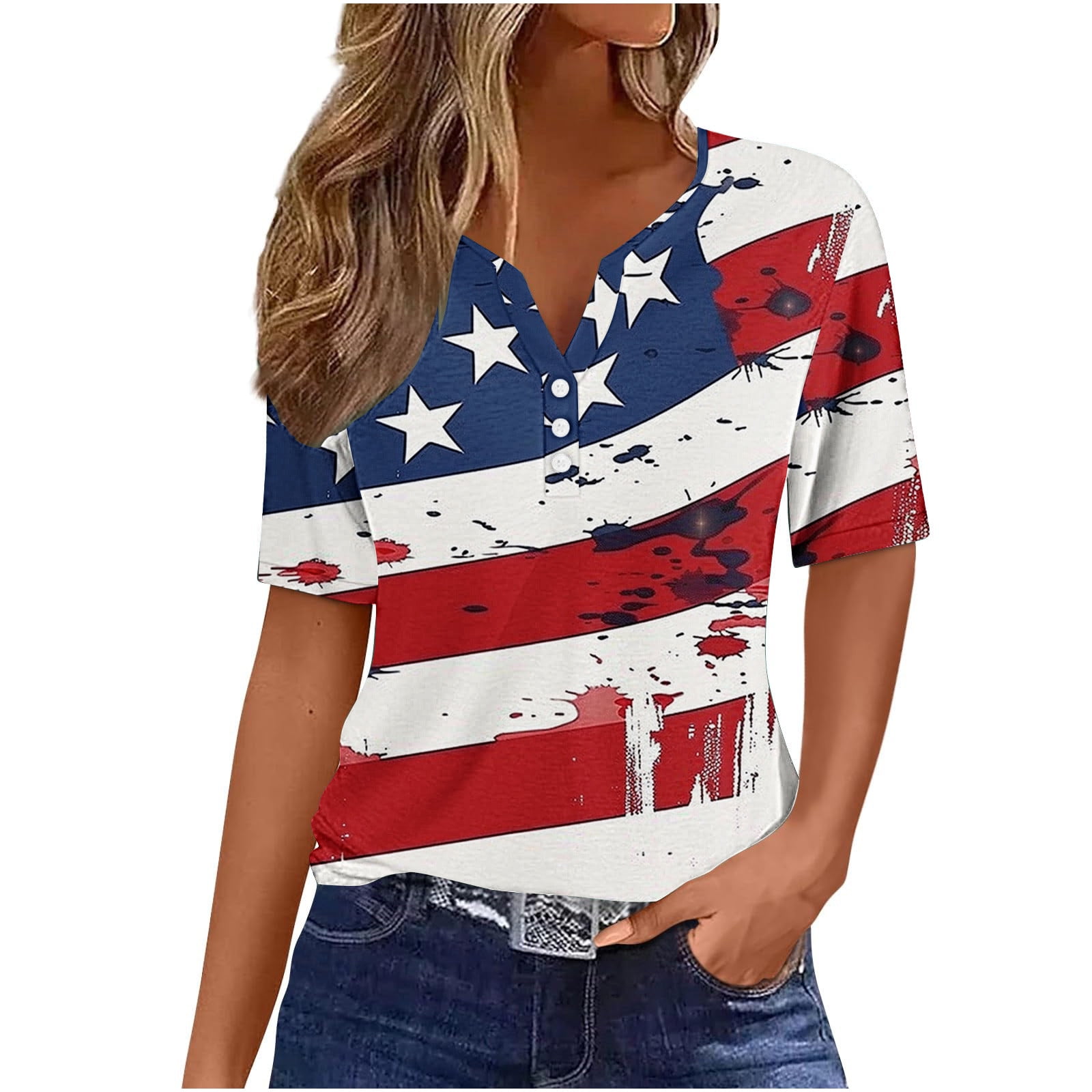 APEXFWDT Shirt 3/4 Sleeve American Flag Tops Women 4th Of July Patriotic Shirt USA Independence Day Star Stripe Graphic Tees Ae2d1c5a 783b 49d2 92db