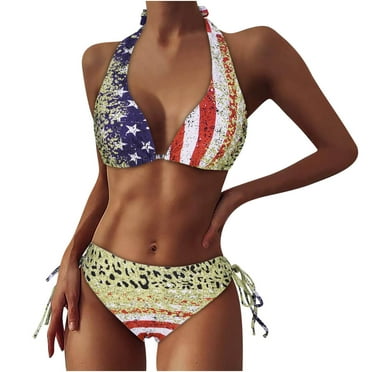 BUIgtTklOP American Flag Women's Swimsuit Swimwear Bikini 2 Piece Sets Bathing Suit Swimsuits Set