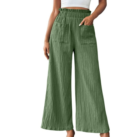 Buigttklop Pants for Women 2024 Women'S Line Pants Wide Leg Pants 2024 Beach Comfy Elastic Waisted Solid Palazzo Casual Pants with Pockets